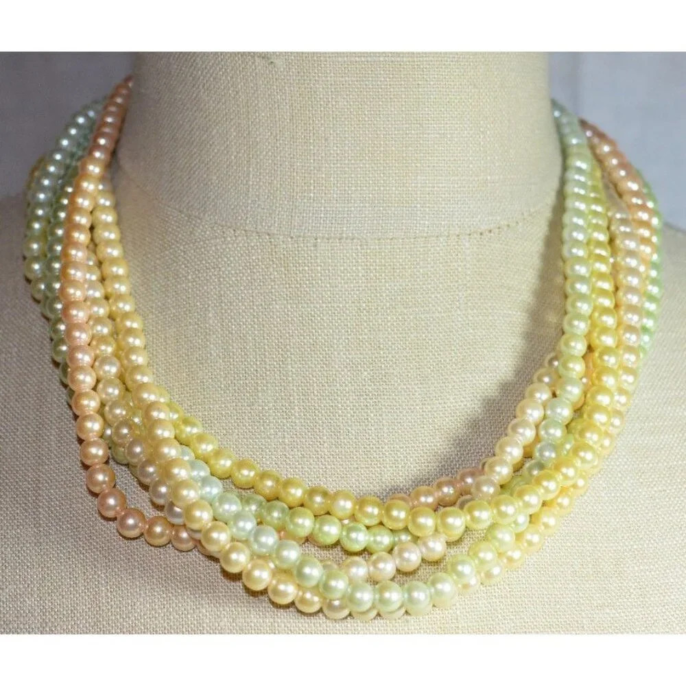 JOAN RIVERS Multi-strand Pastel Multi-Color Faux Pearl Choker Necklace 19.5"